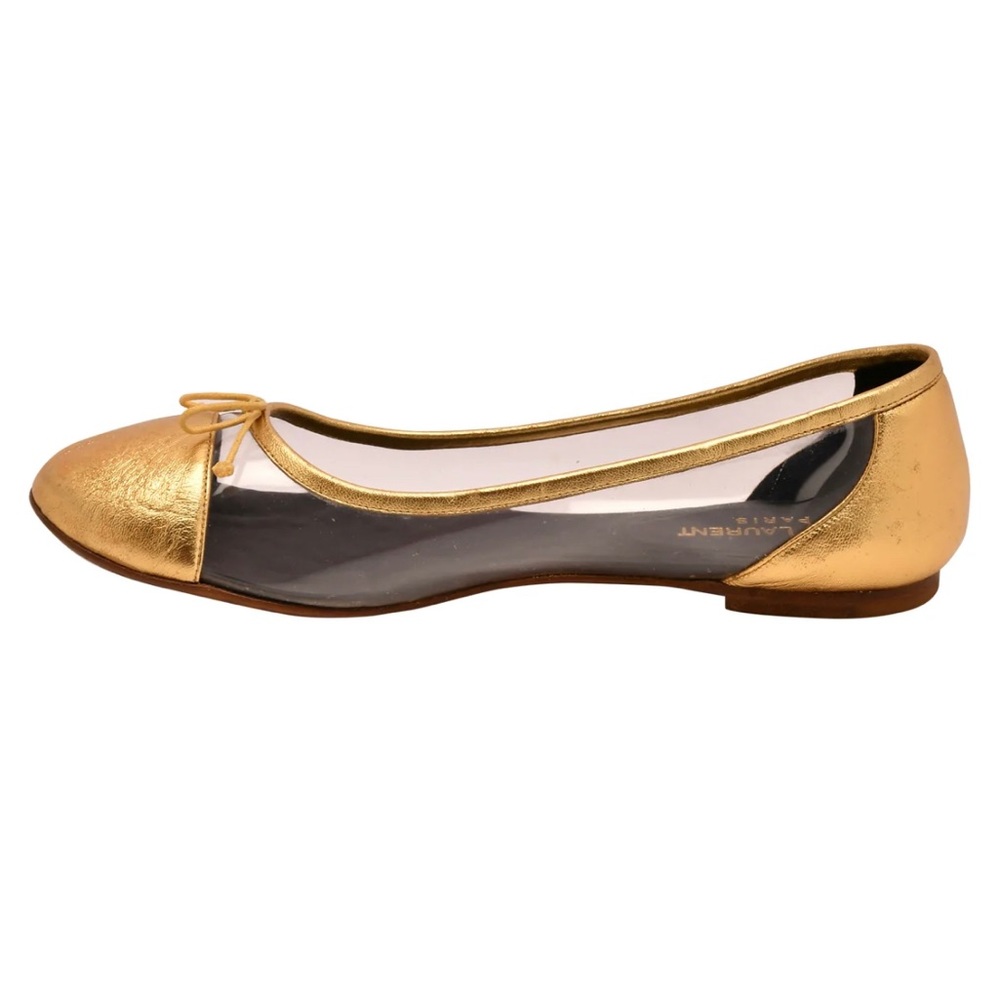 Saint Laurent Gold Leather And PVC Ballet Flats